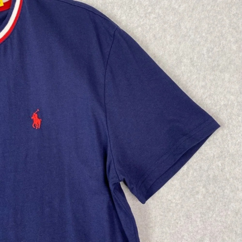 Polo Ralph Lauren Shirt Mens‎ L Navy Blue USA Shield Crewneck Short Sleeve
